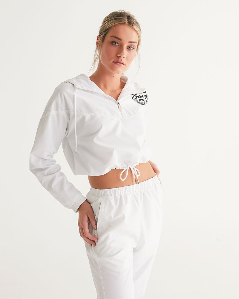 Gutta Gang Black logo Women's Cropped White Windbreaker