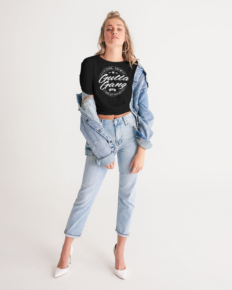 Classic Gutta Gang Black Women's Twist-Front Cropped Tee