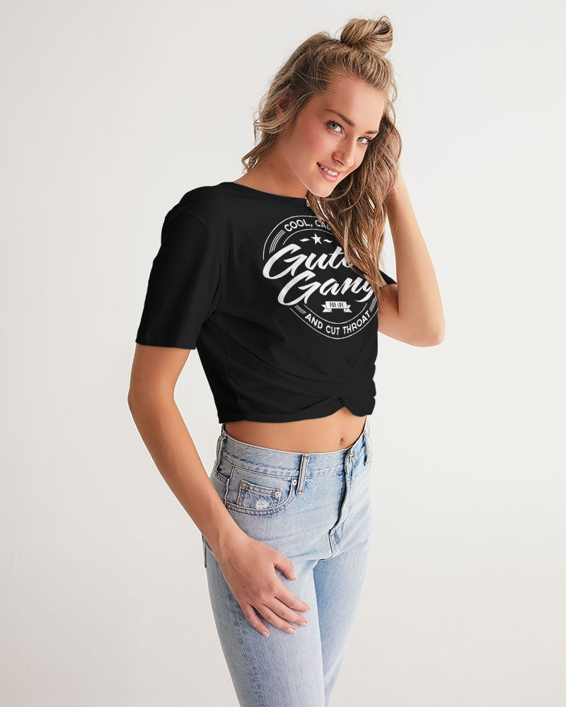 Classic Gutta Gang Black Women's Twist-Front Cropped Tee