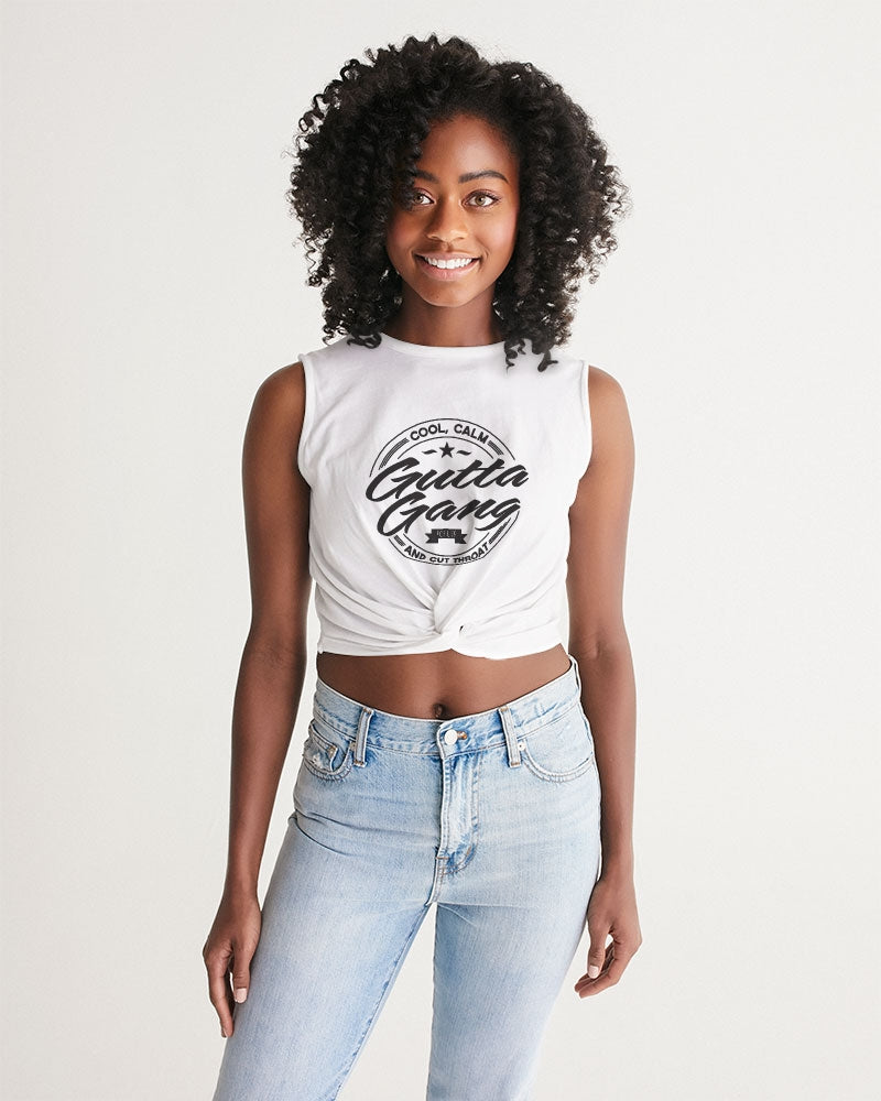 Gutta Gang Black logo Women's Twist-Front White Tank