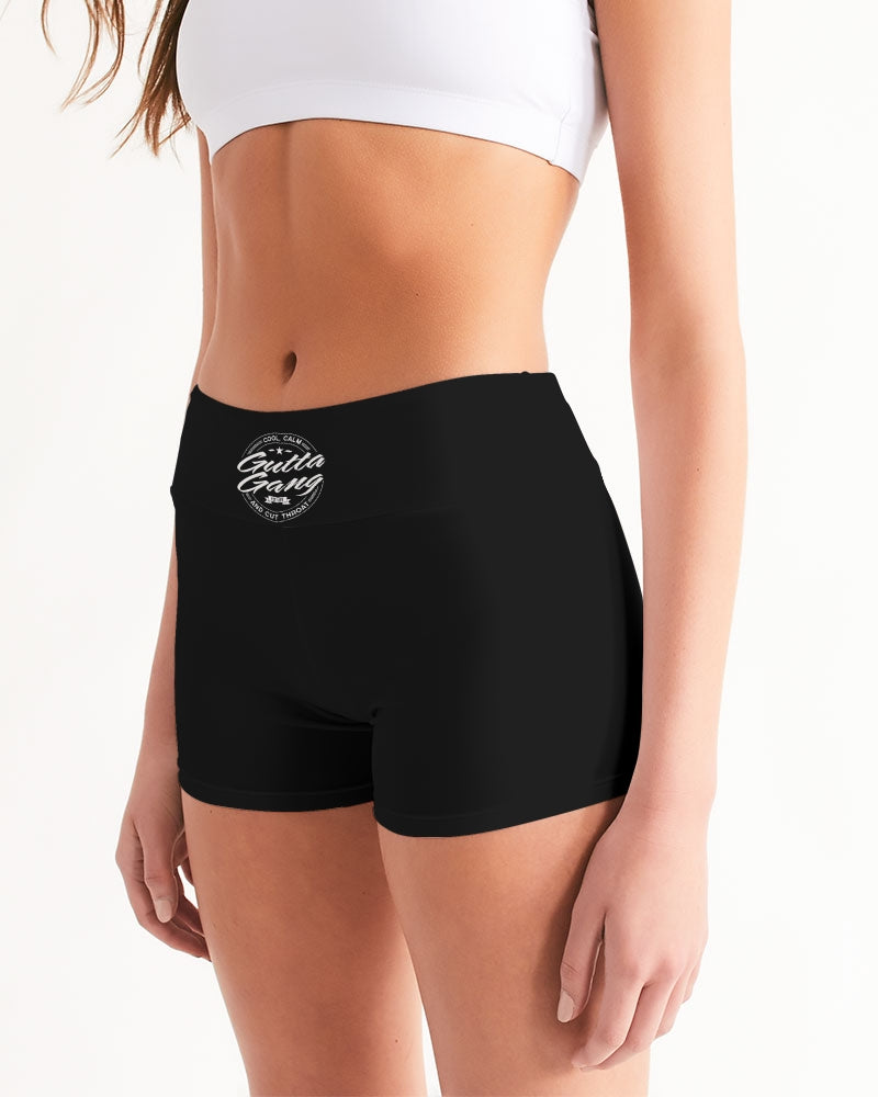 Classic Gutta Gang Black Women's Mid-Rise Yoga Shorts