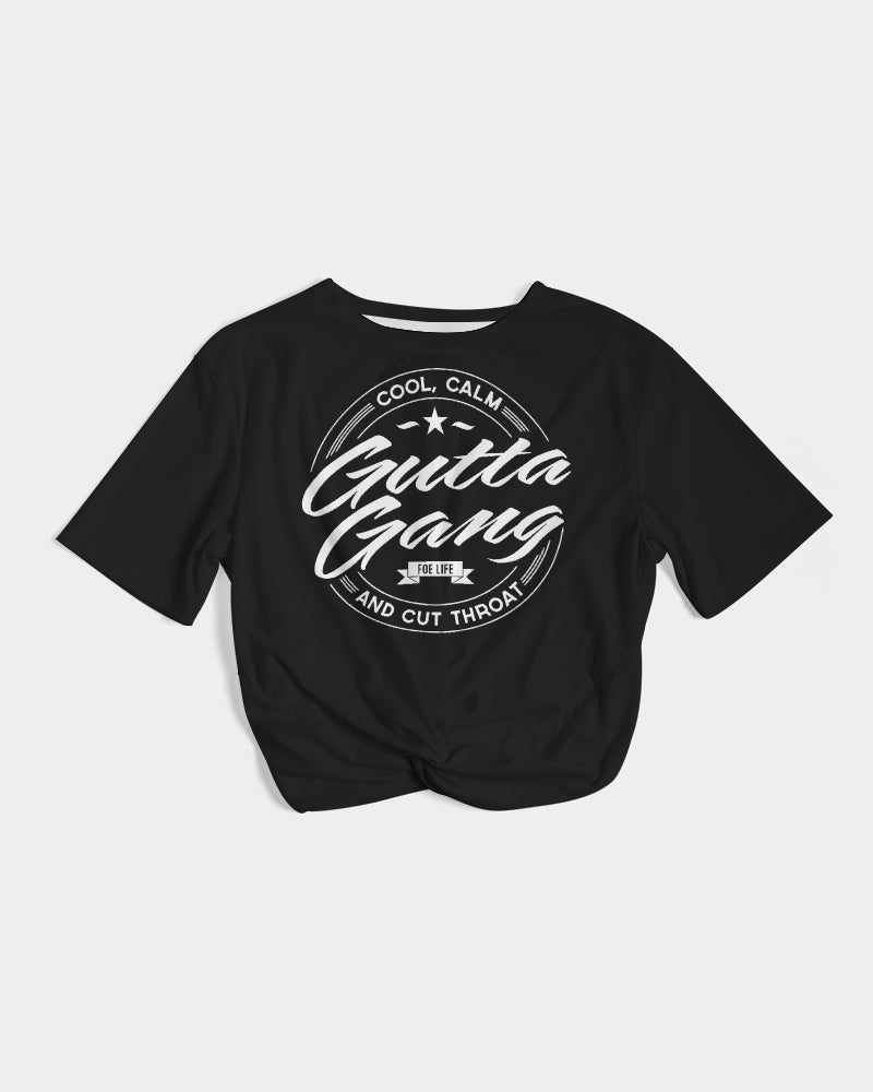 Classic Gutta Gang Black Women's Twist-Front Cropped Tee