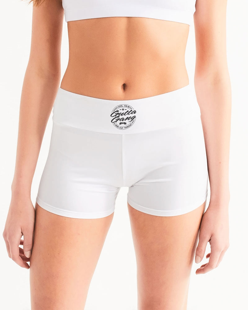 Gutta Gang Black logo Women's Mid-Rise White Yoga Shorts