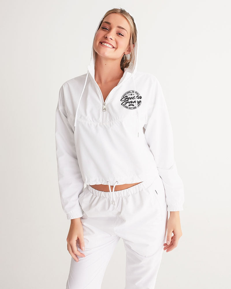 Gutta Gang Black logo Women's Cropped White Windbreaker