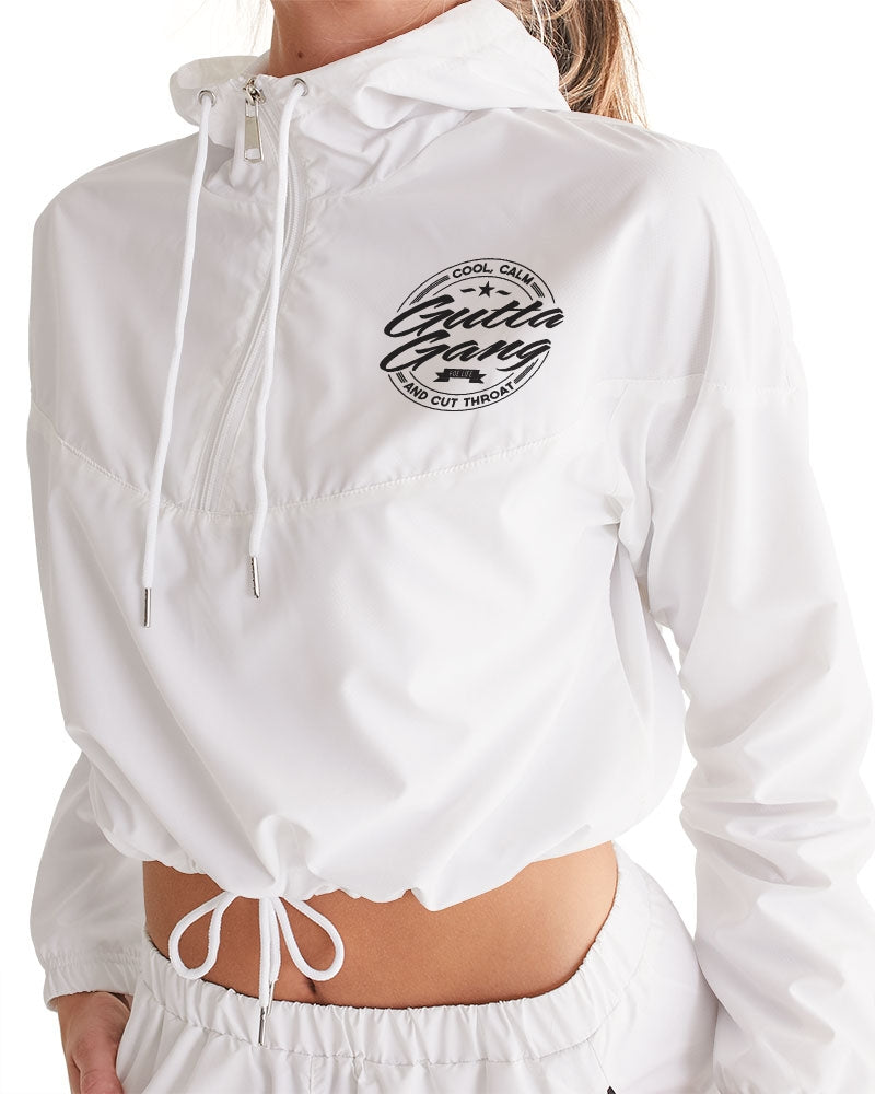 Gutta Gang Black logo Women's Cropped White Windbreaker