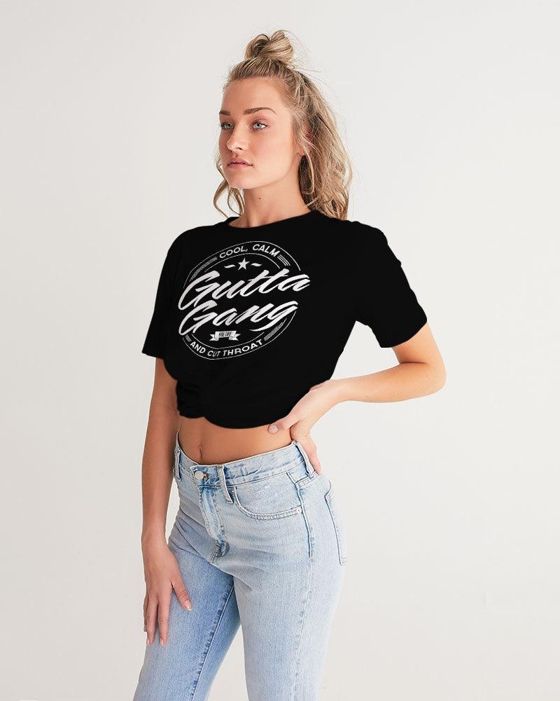 Classic Gutta Gang Black Women's Twist-Front Cropped Tee