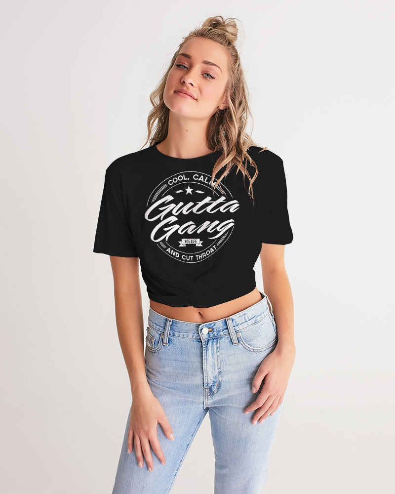 Classic Gutta Gang Black Women's Twist-Front Cropped Tee