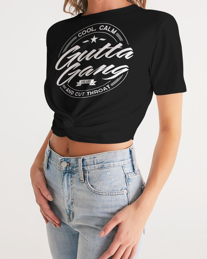 Classic Gutta Gang Black Women's Twist-Front Cropped Tee