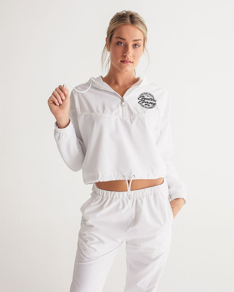 Gutta Gang Black logo Women's Cropped White Windbreaker